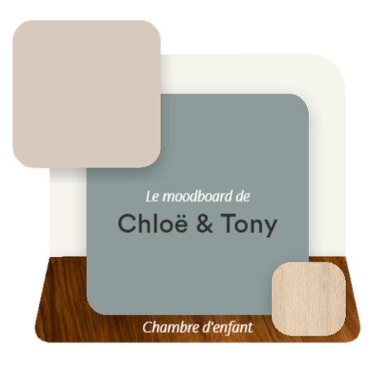 Moodboard de la chambre d'enfant de Chloë et Tony de Blind Gekocht avec Vert Fjord et Gris Cachemire