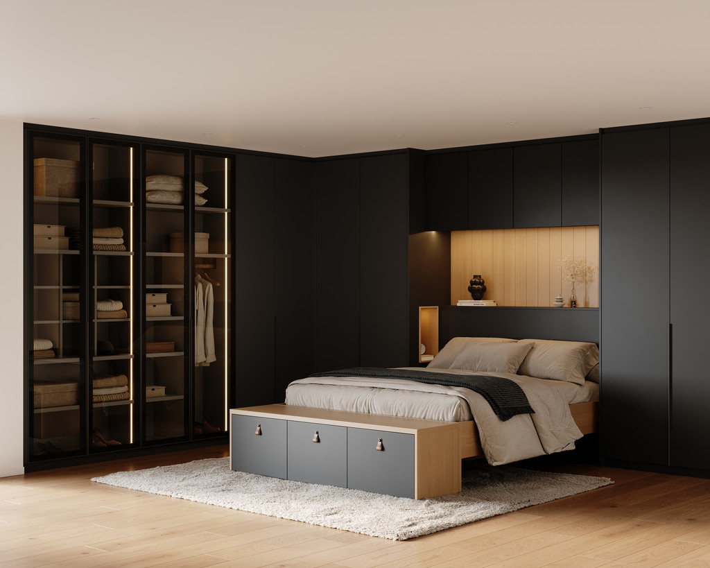chambre avec rangements noirs style chic
