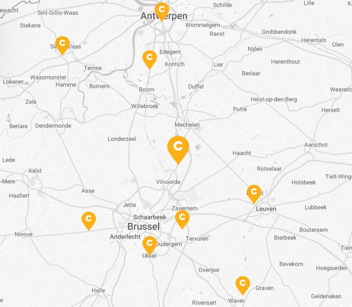 Plan ligging nieuwe Camber showroom in Mechelen