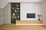 Meuble tv sur mesure vert et bois