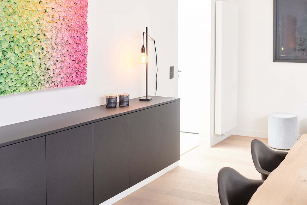 Meuble suspendu noir dans le salon de Sophie
