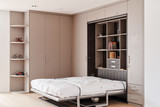 Lit escamotable sur mesure avec étagères ouvertes et rangements intégrés