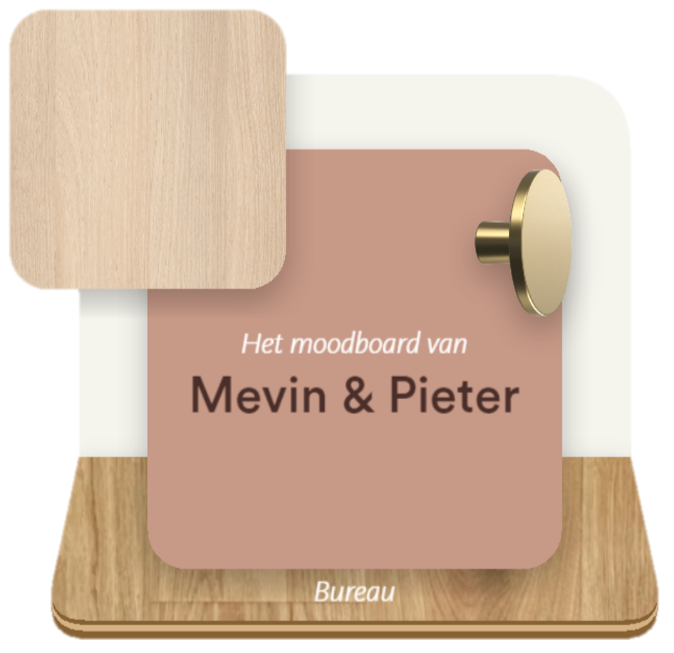 Moodboard van Mevin en Pieter uit Blind Gekocht in Hasselt met Nude Abrikoos, houttinten en gouden handgrepen