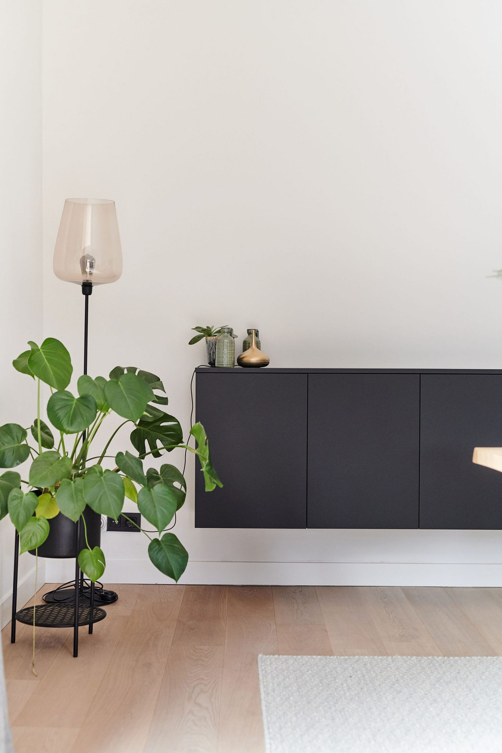 Meuble suspendu noir dans le salon de Sophie
