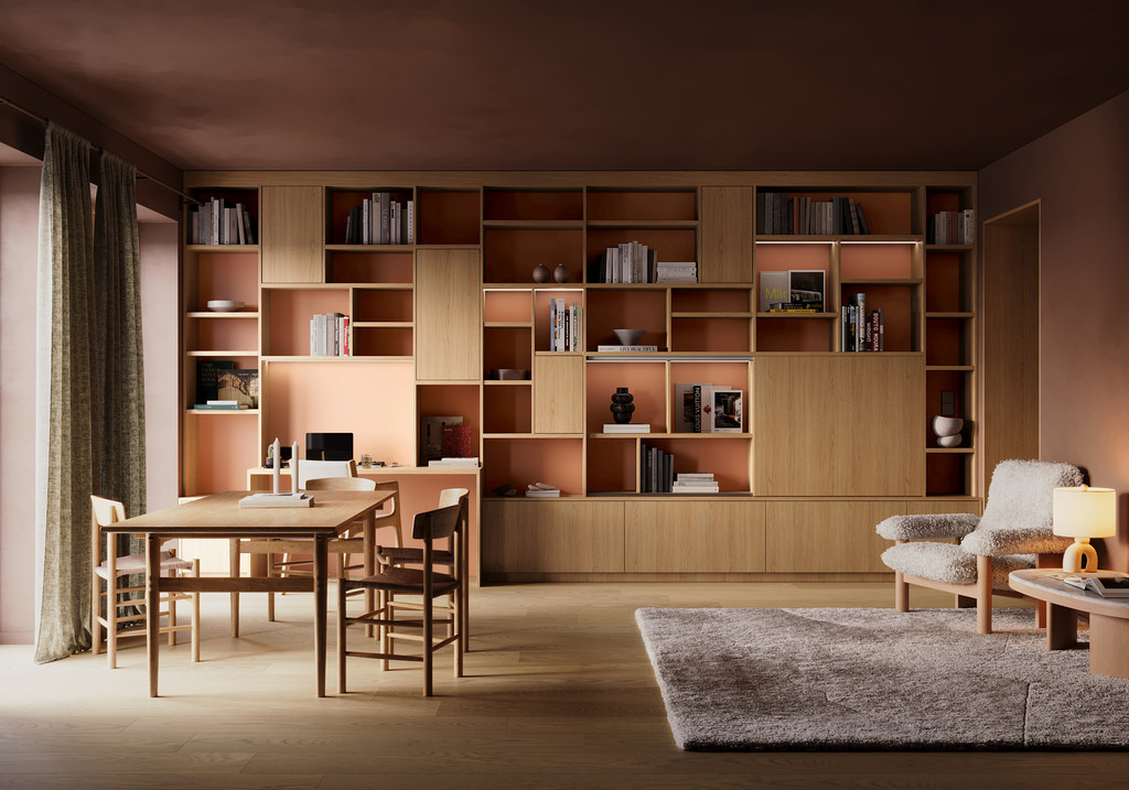 Bibliothèque sur mesure dans des tons ardents