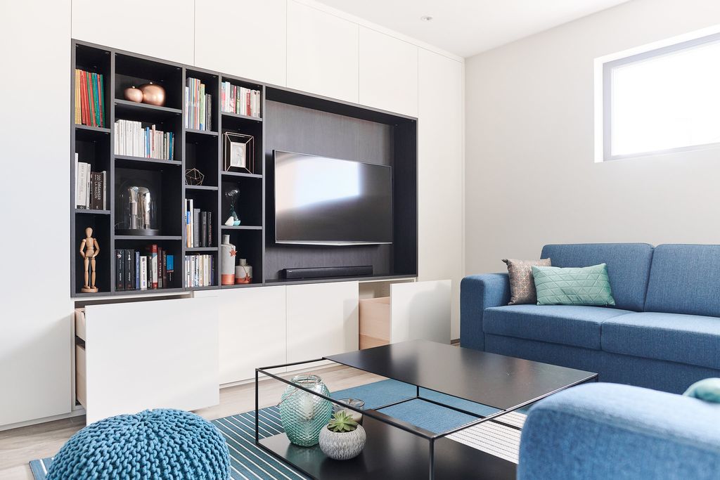 aménagement petits espaces meuble tv moderne salon sur mesure camber